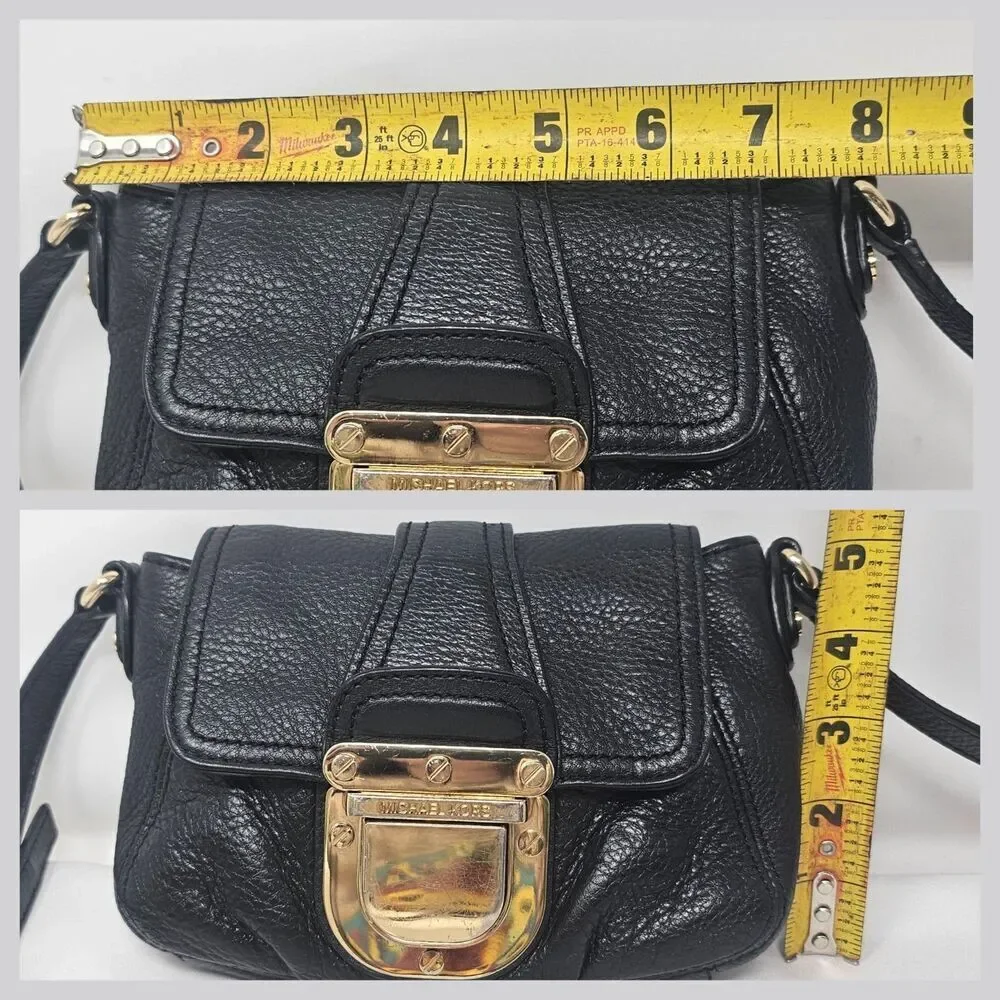 Michael Kors Charlton Small Crossbody Bag Black Leather Gold Buckle Lock VGUC